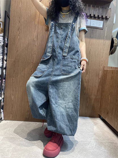 女士春季藝術牛仔哈倫連身褲