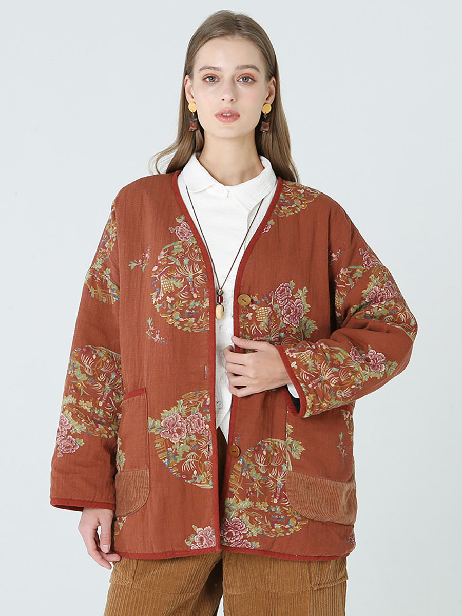 大尺碼花朵印花女春季長袖外套
