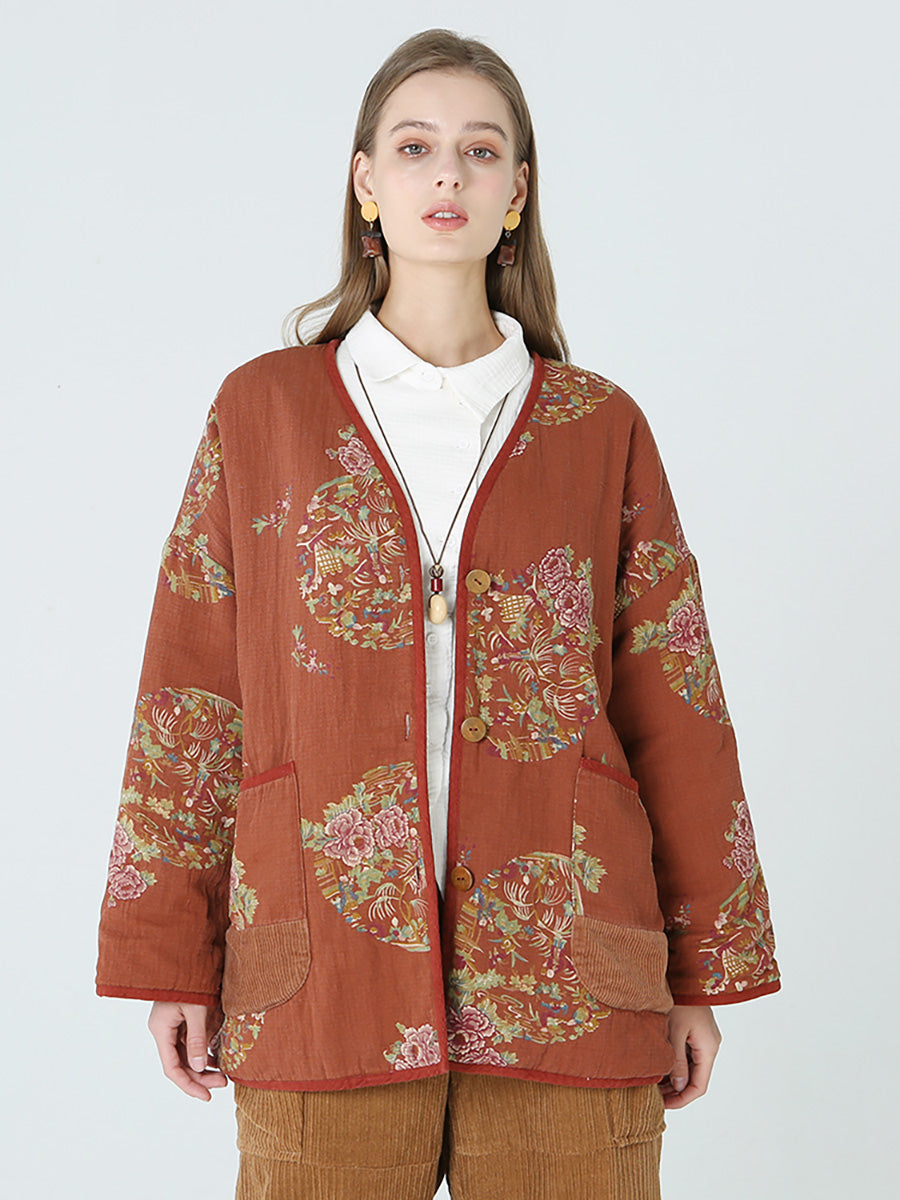 大尺碼花朵印花女春季長袖外套