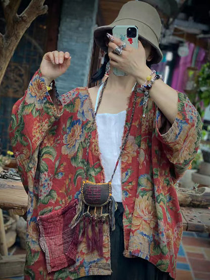 大尺碼花卉秋季女式寬鬆復古襯衫