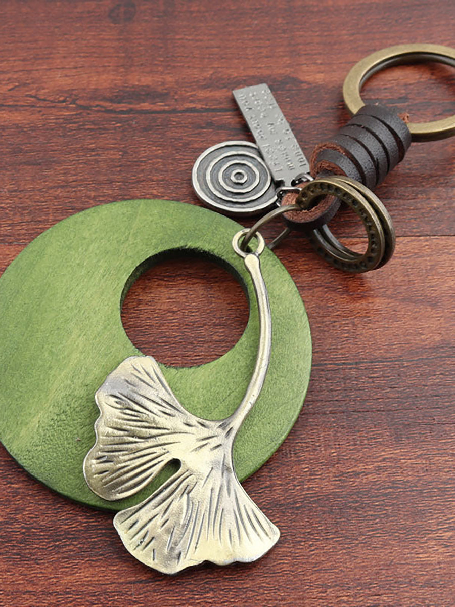 Buykud 銀杏葉簡約個性復古汽車鑰匙圈