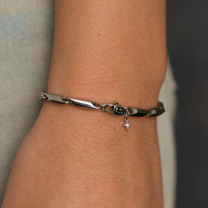 4MM Bar Link Chain Bracelet in White Gold - 4mm
