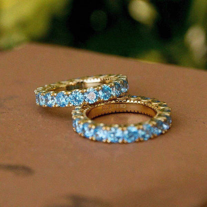 4mm Single Layer Diamond Band Ring w/ Blue Stones - Yellow Gold Vermeil