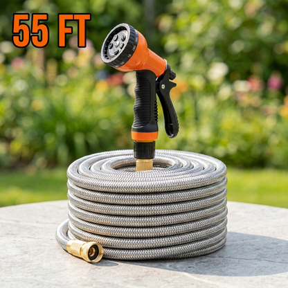 Stainless Steel Garden Hose, 9 Pattern Spray Nozzle
