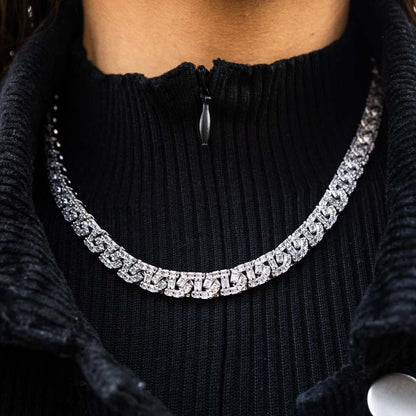 Baguette Chain Link Necklace in White Gold