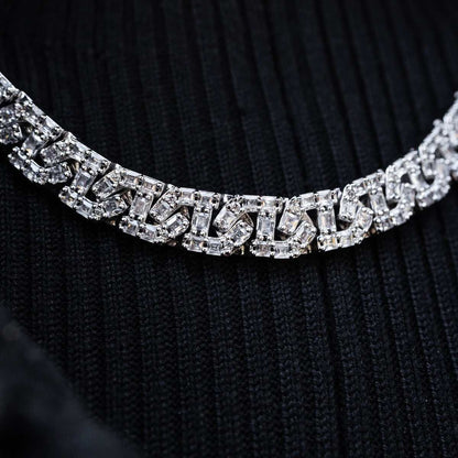 Baguette Chain Link Necklace in White Gold