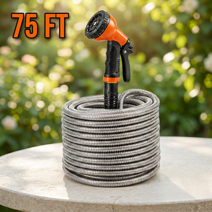 Stainless Steel Garden Hose, 9 Pattern Spray Nozzle