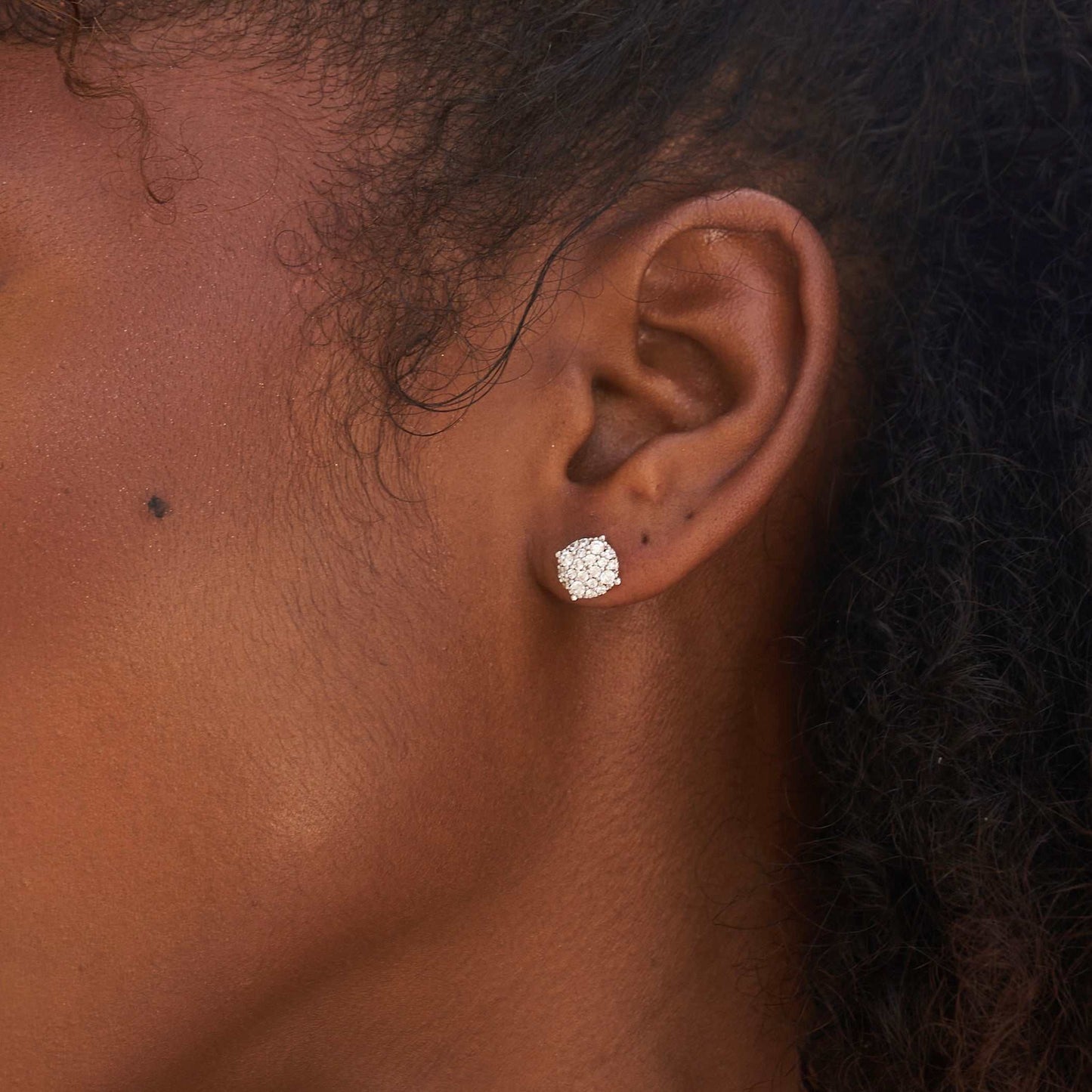 8MM Pave Set Moissanite Stud Earrings in White Gold Vermeil