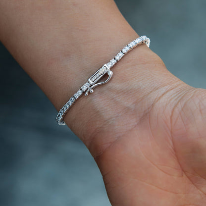 2MM Emerald Iced Rock Diamond Tennis Bracelet in White Gold