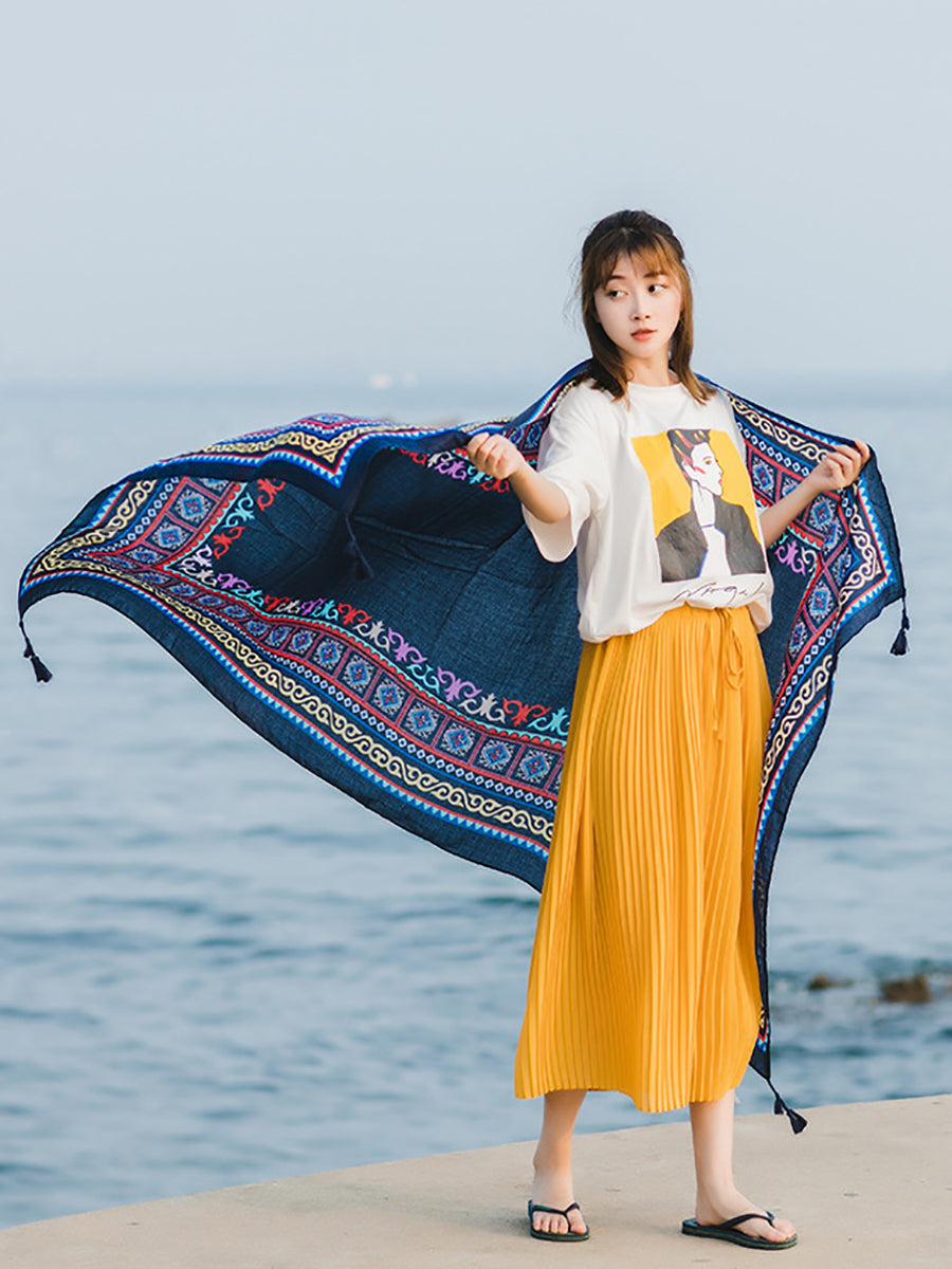 柔軟舒適印花斜紋流蘇圍巾