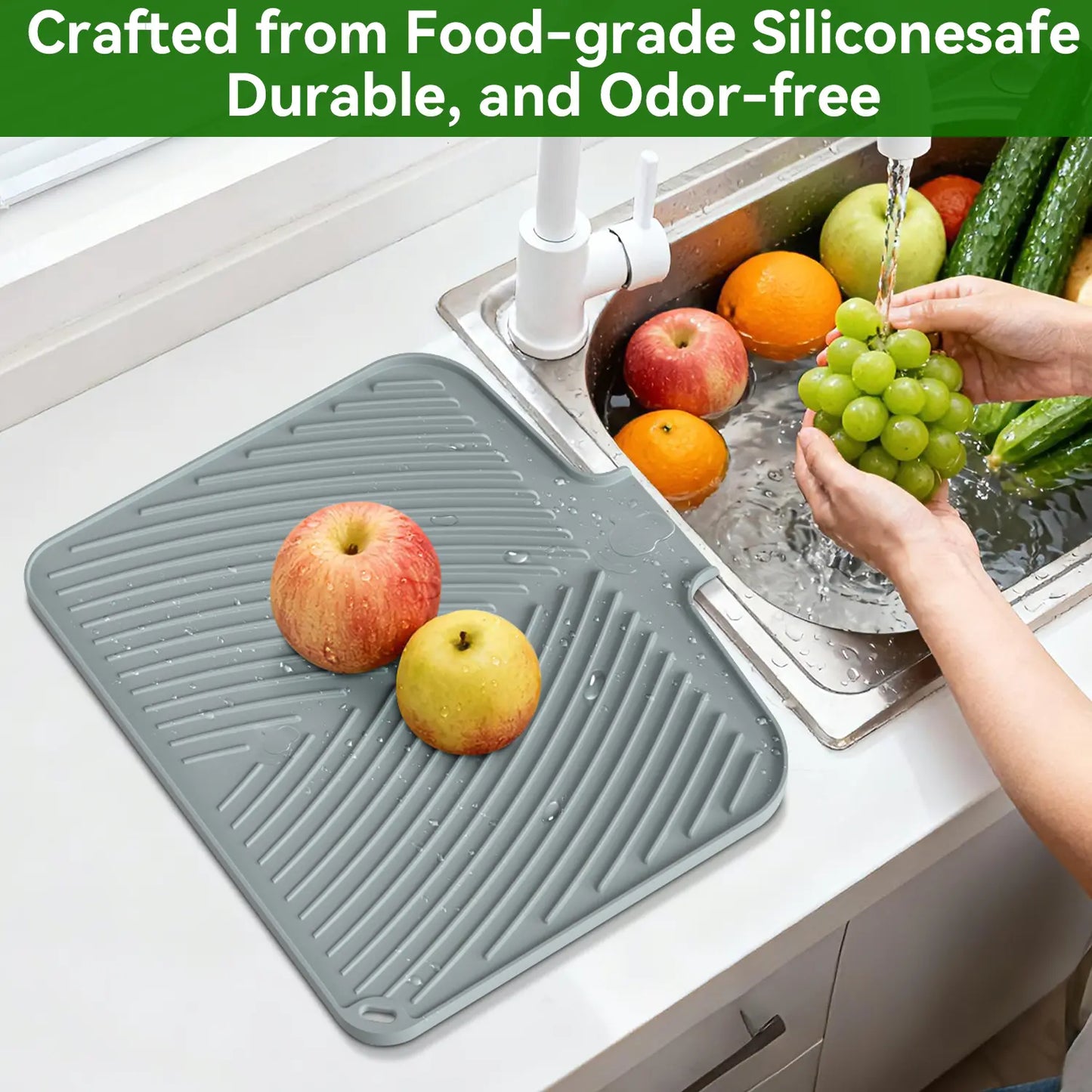 Quick Dry Dish Drying Mat with Built In Drain, Heat Resistant Non Slip Kitchen Counter Mat