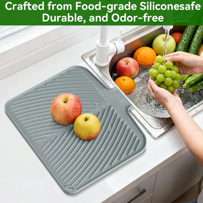 Quick Dry Dish Drying Mat with Built In Drain, Heat Resistant Non Slip Kitchen Counter Mat