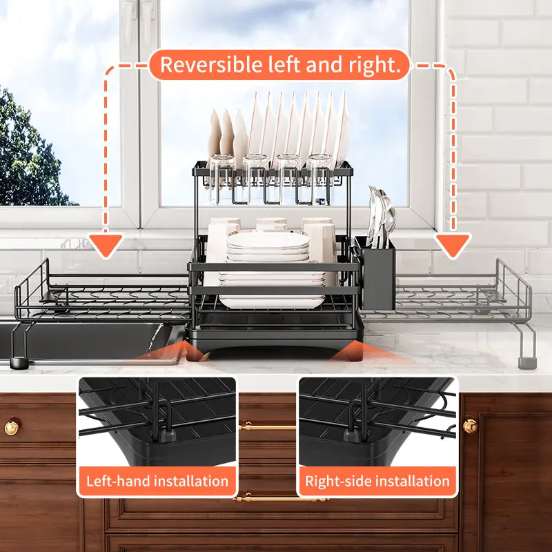 2 Tier Over Sink Dish Drying Rack | Foldable Space Saving Organizer