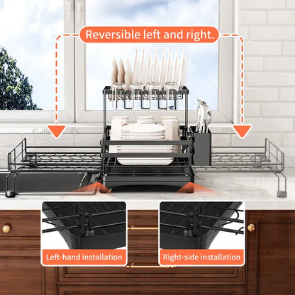 2 Tier Over Sink Dish Drying Rack | Foldable Space Saving Organizer