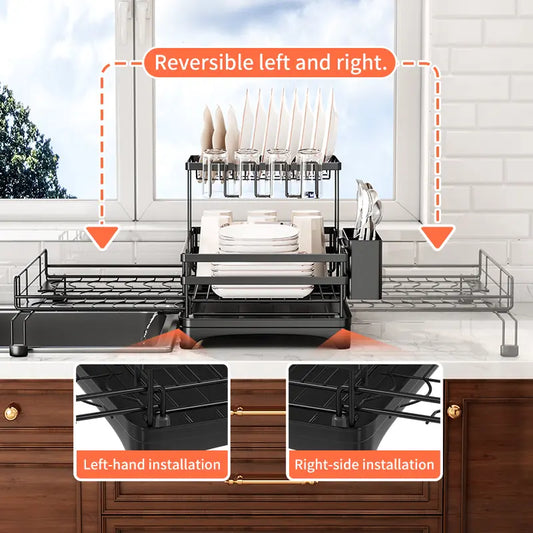 2 Tier Over Sink Dish Drying Rack | Foldable Space Saving Organizer