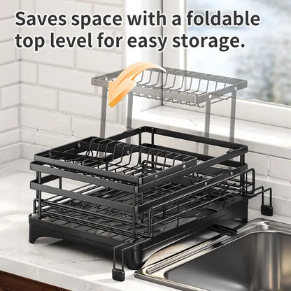 2 Tier Over Sink Dish Drying Rack | Foldable Space Saving Organizer