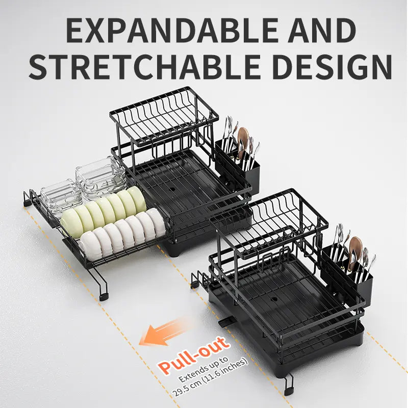2 Tier Over Sink Dish Drying Rack | Foldable Space Saving Organizer