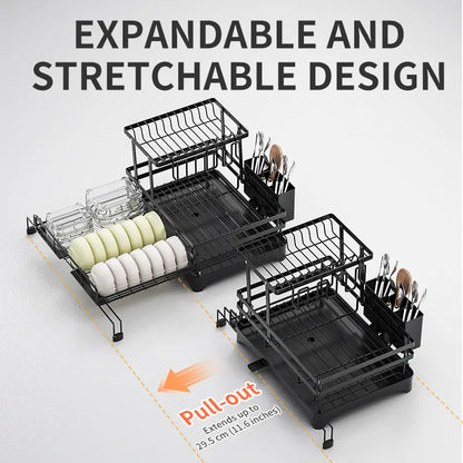2 Tier Over Sink Dish Drying Rack | Foldable Space Saving Organizer