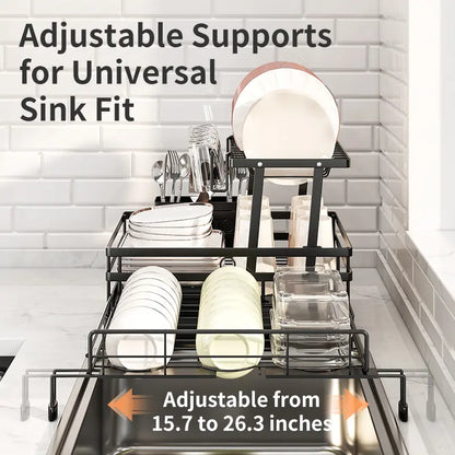2 Tier Over Sink Dish Drying Rack | Foldable Space Saving Organizer