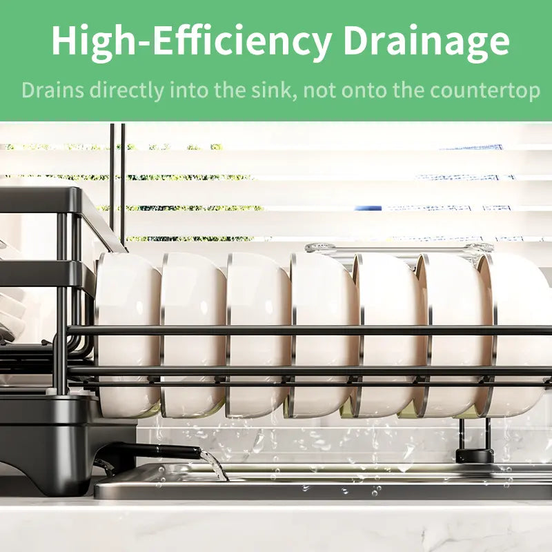 2 Tier Over Sink Dish Drying Rack | Foldable Space Saving Organizer