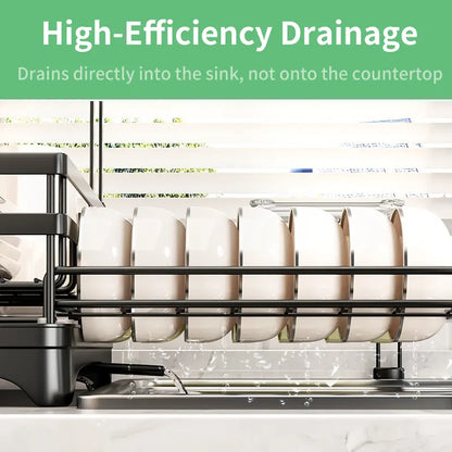 2 Tier Over Sink Dish Drying Rack | Foldable Space Saving Organizer