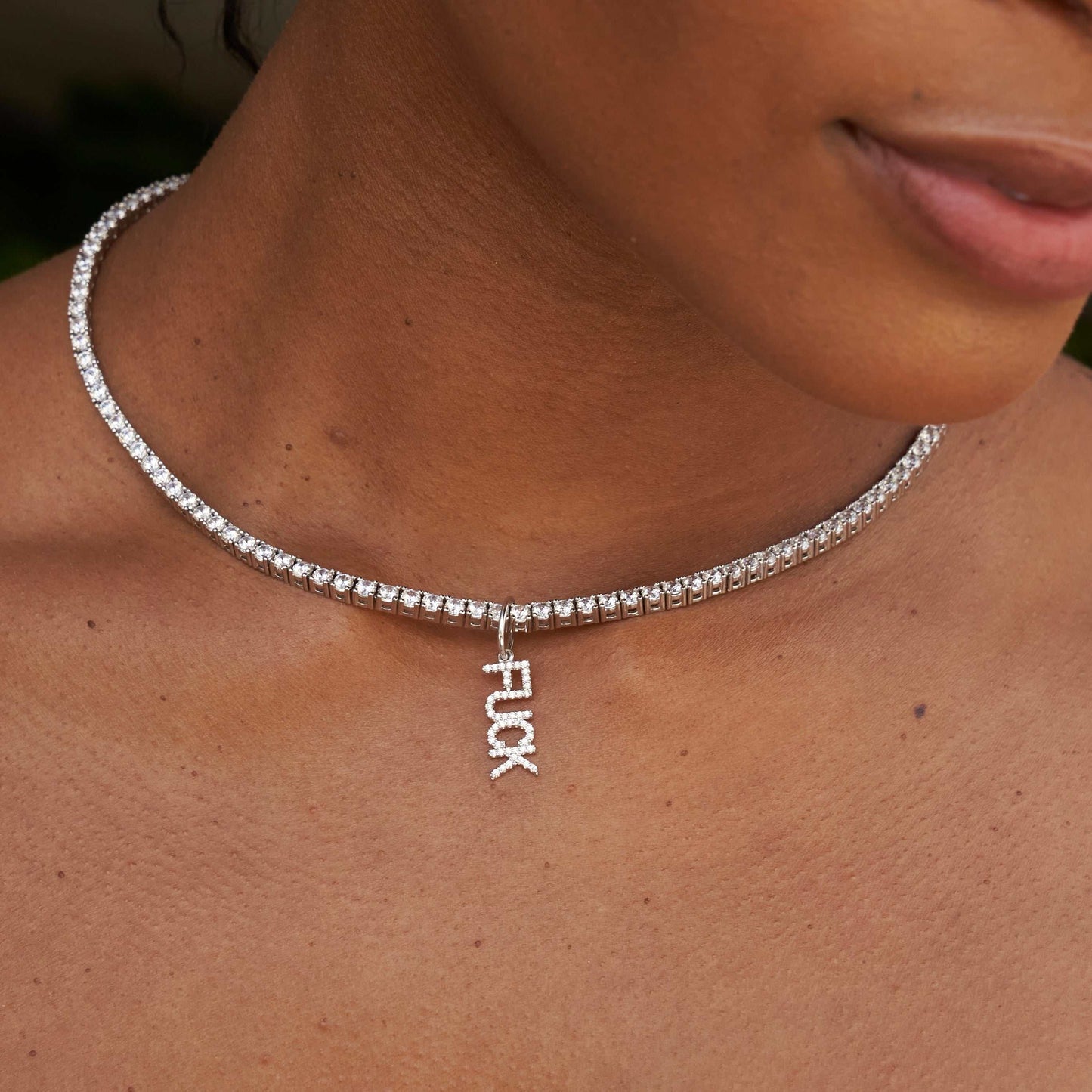 "Fuck" Pendant - White Gold