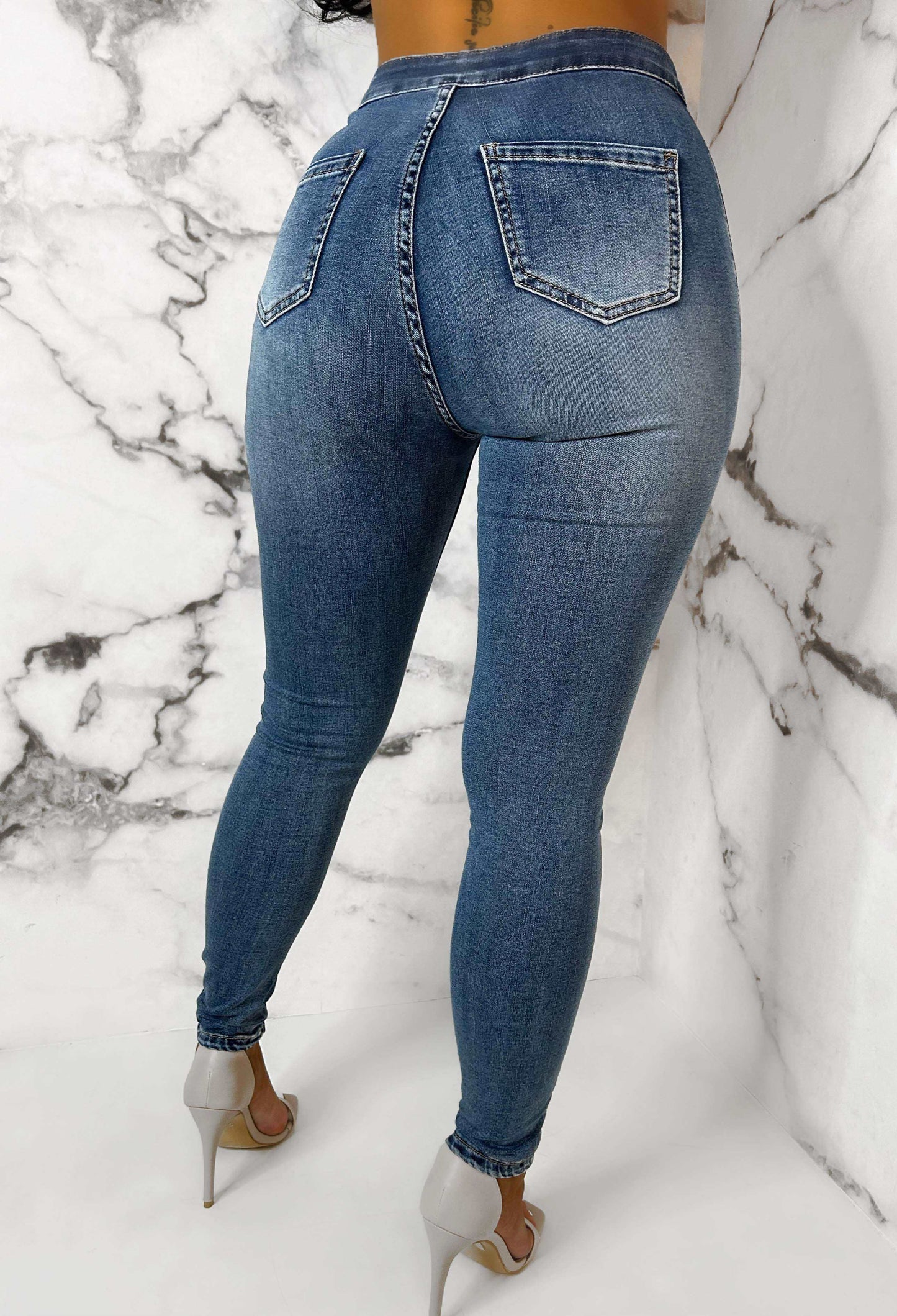 Authentic Chic Mid Blue Stretch Skinny Plain Front Jeggings
