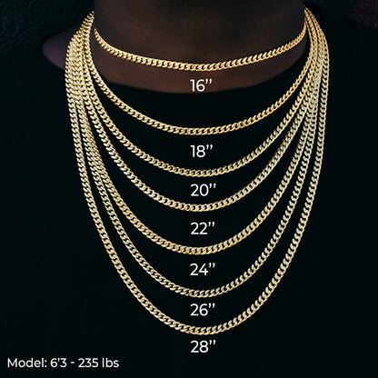 12mm Baguette Channel Set Cuban Necklace in Yellow Gold