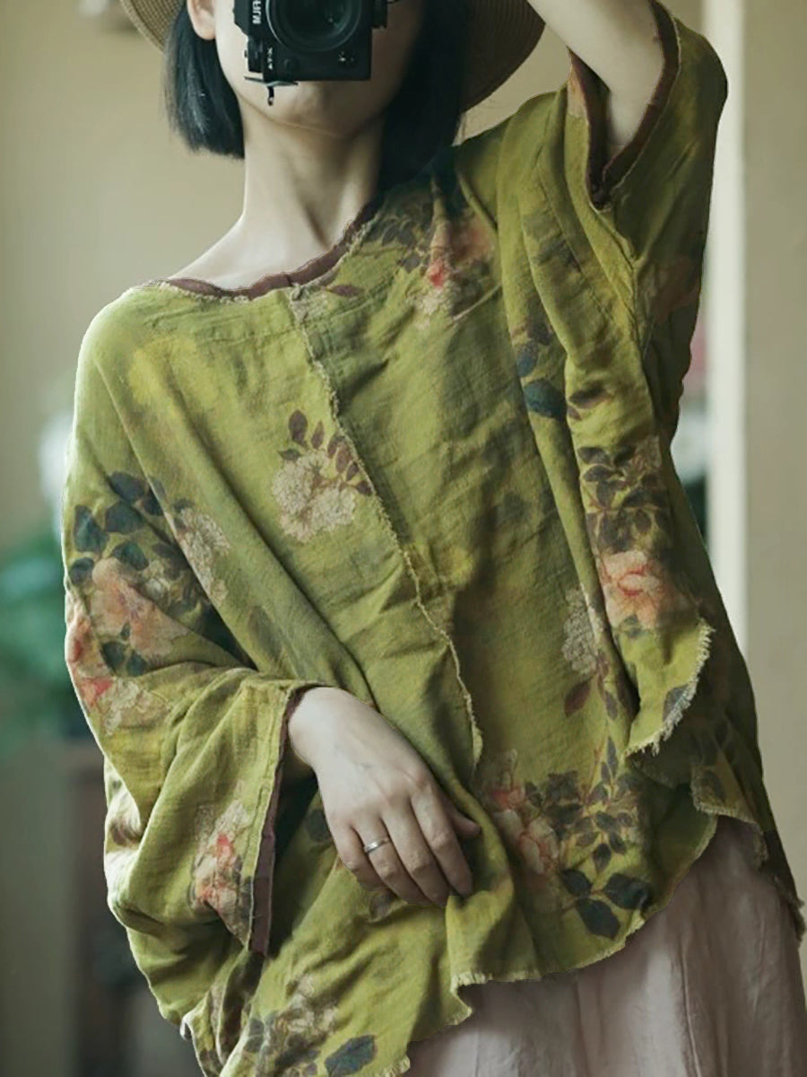 女士夏季碎花棉質圓領襯衫