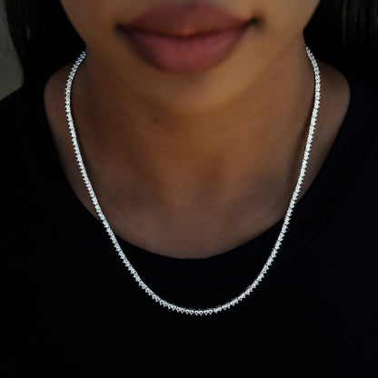3 Prong Tennis Necklace in White Gold -2mm