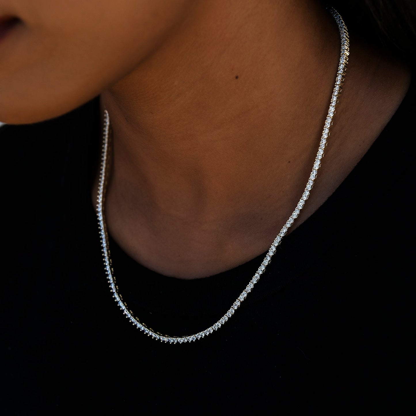 3 Prong Tennis Necklace in Yellow Gold -2mm