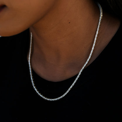 3 Prong Tennis Necklace in Yellow Gold -2mm