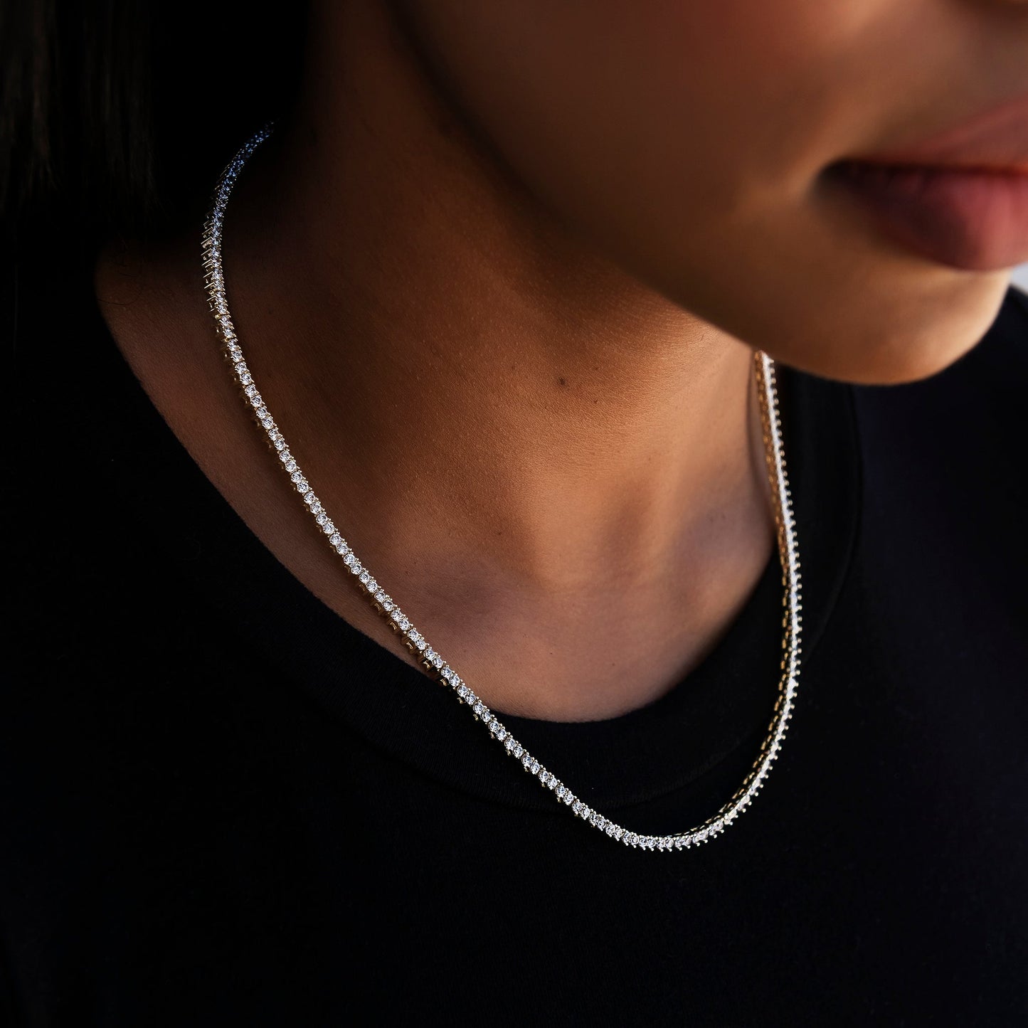 3 Prong Tennis Necklace in Yellow Gold -2mm