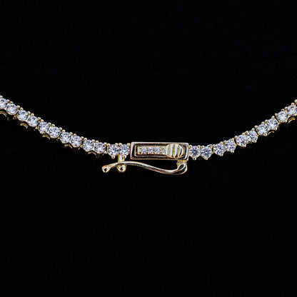 3 Prong Tennis Necklace in Yellow Gold -2mm