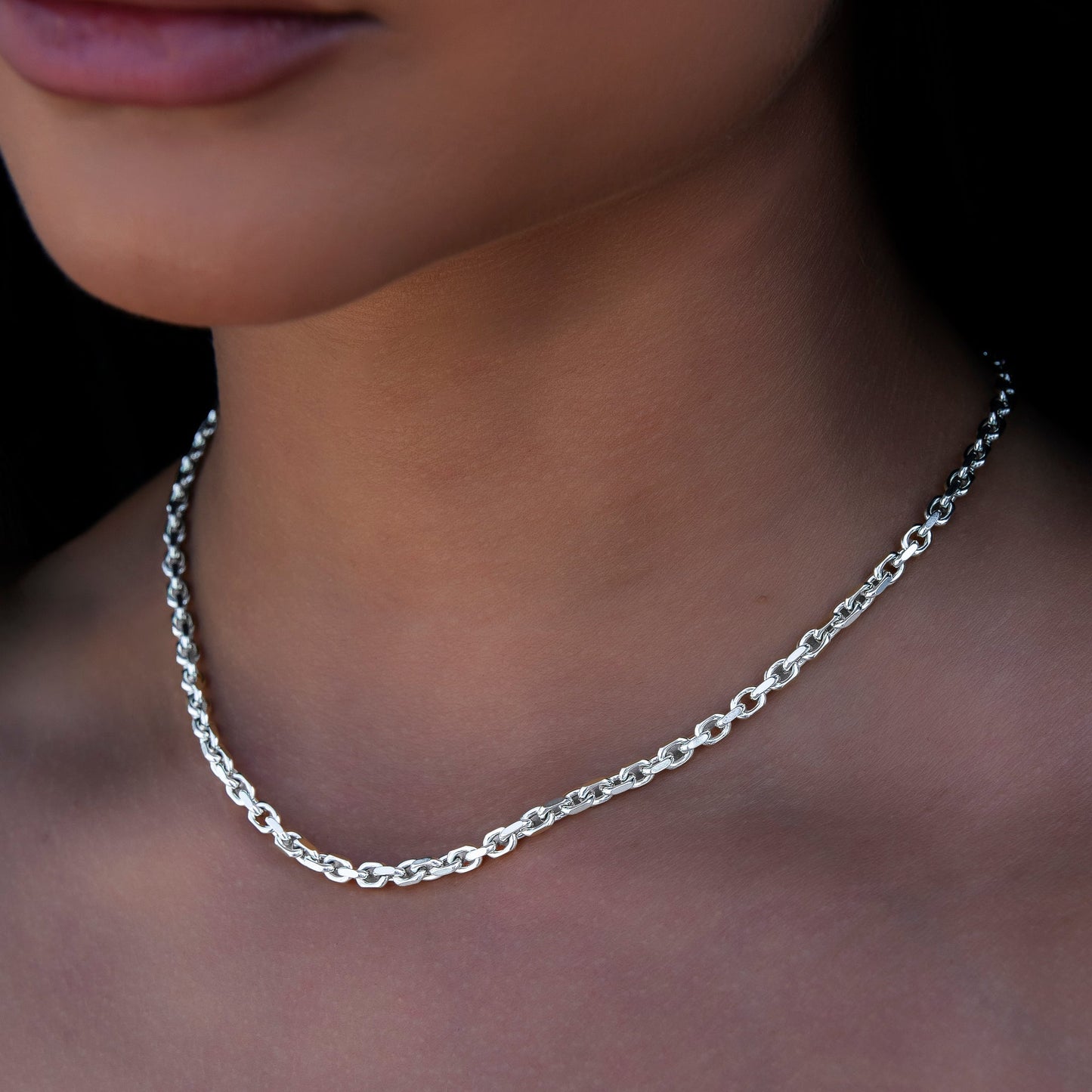 3.6MM Open Box Necklace in White Gold