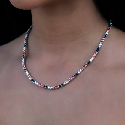 3MM Diamond Tennis Necklace - Black Orange White
