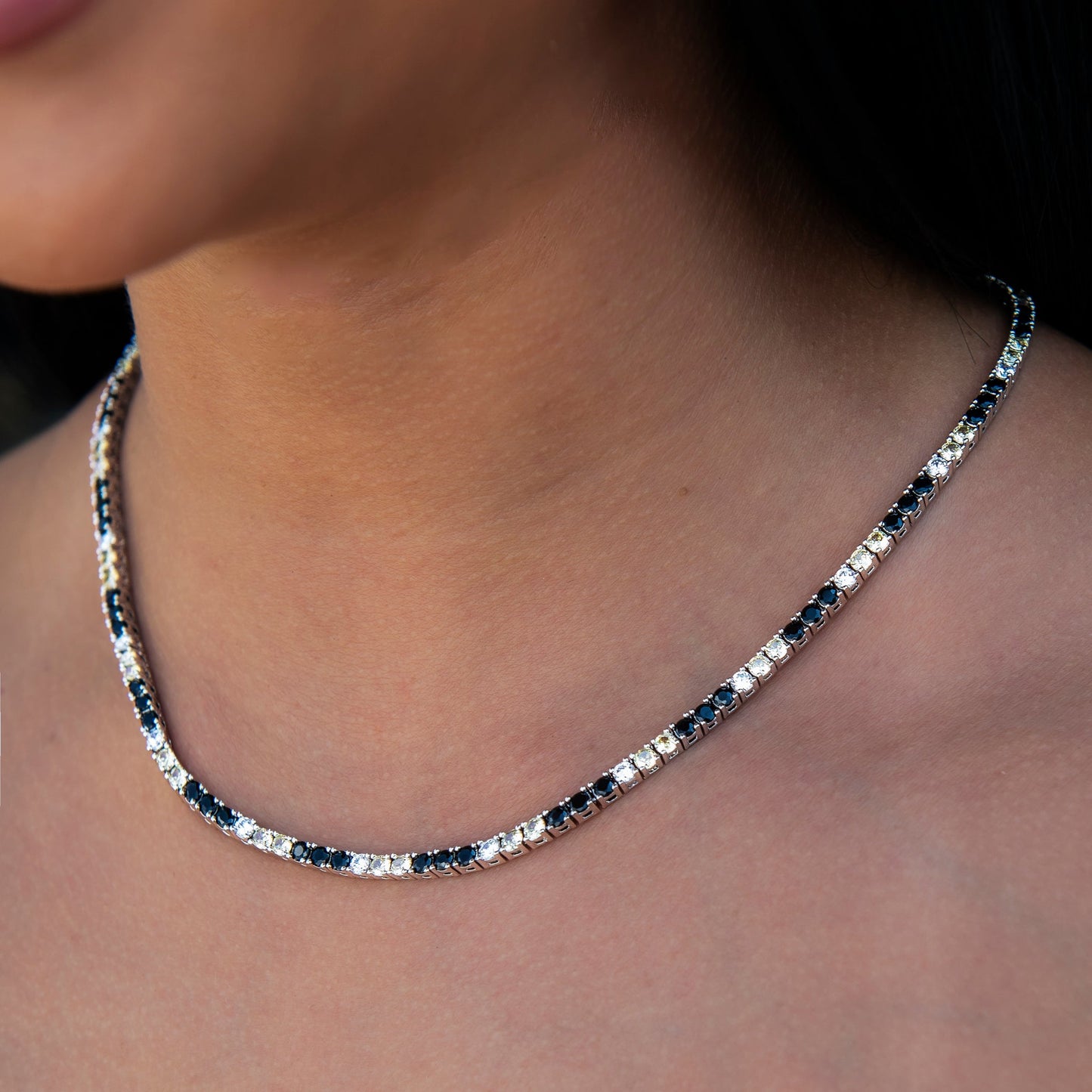 3MM Diamond Tennis Necklace - Black Yellow White