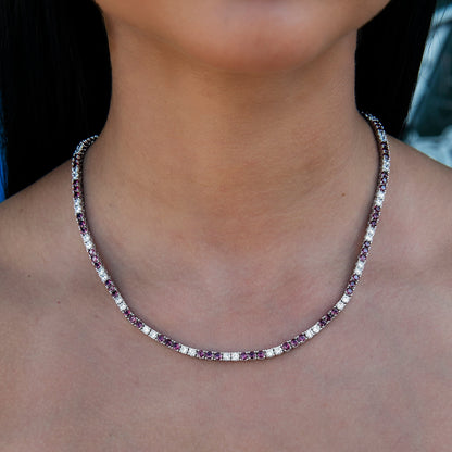 3MM Diamond Tennis Necklace - Burgundy White