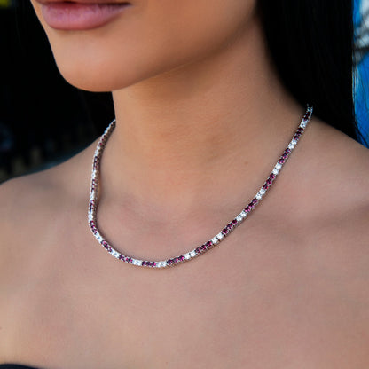 3MM Diamond Tennis Necklace - Burgundy White