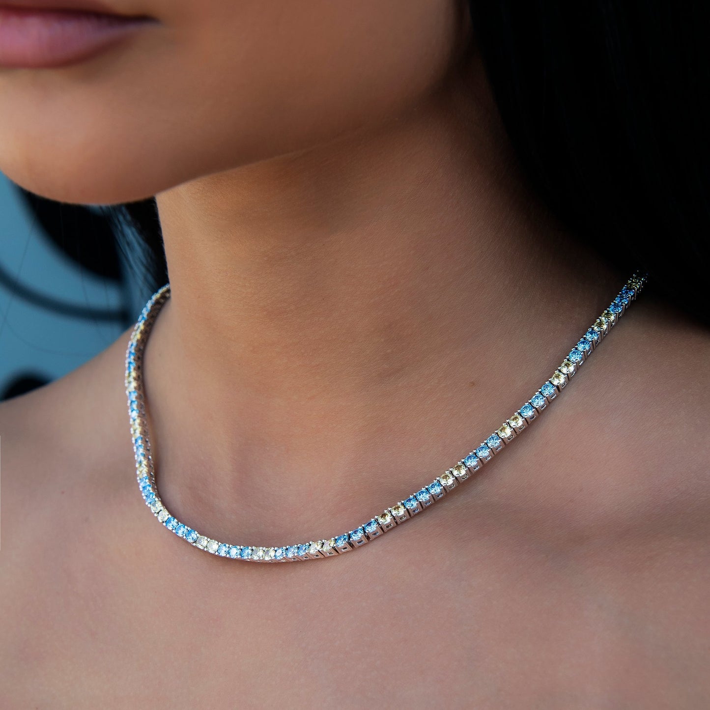3MM Diamond Tennis Necklace - Turquoise Yellow