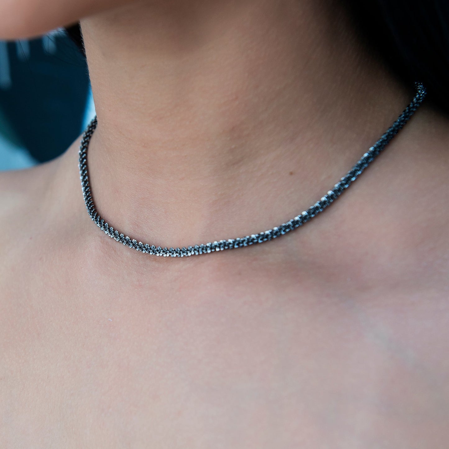4MM Diamond Cut Popcorn Necklace in Black