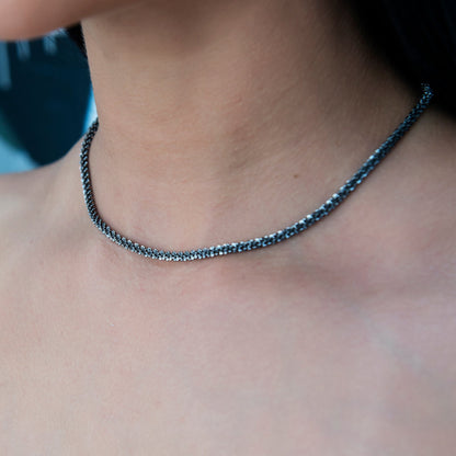 4MM Diamond Cut Popcorn Necklace in Black