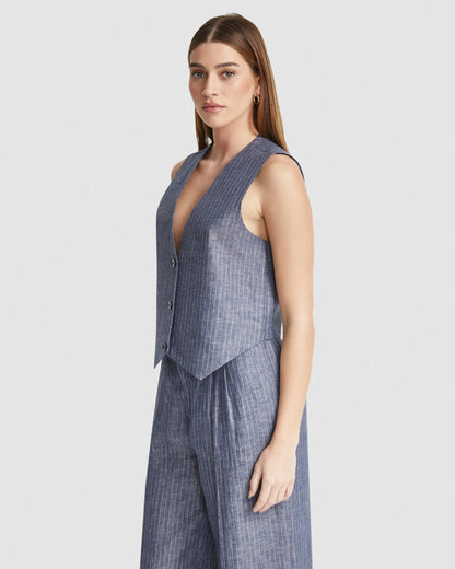 Vienna Pinstripe Linen Waistcoat