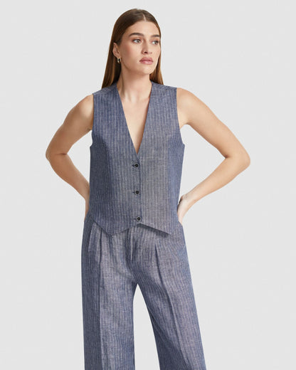 Vienna Pinstripe Linen Waistcoat