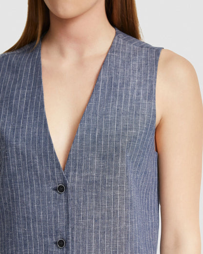Vienna Pinstripe Linen Waistcoat