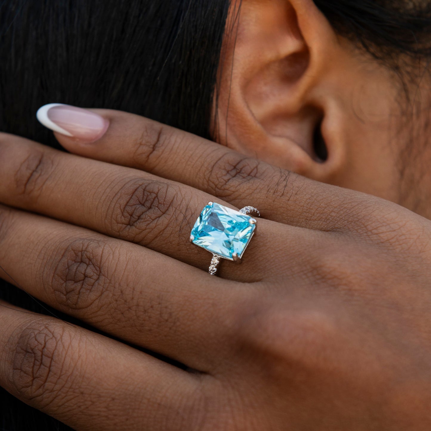 Blue Iced Rock Diamond Tennis Bracelet + Blue Cocktail Ring in White Gold