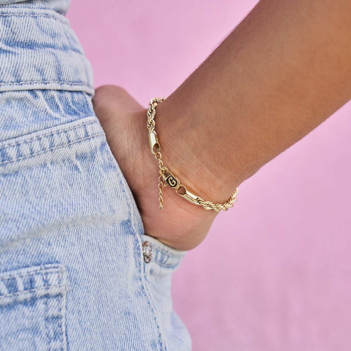 Adjustable Rope Necklace + Bracelet Set in Yellow Gold - 4mm
