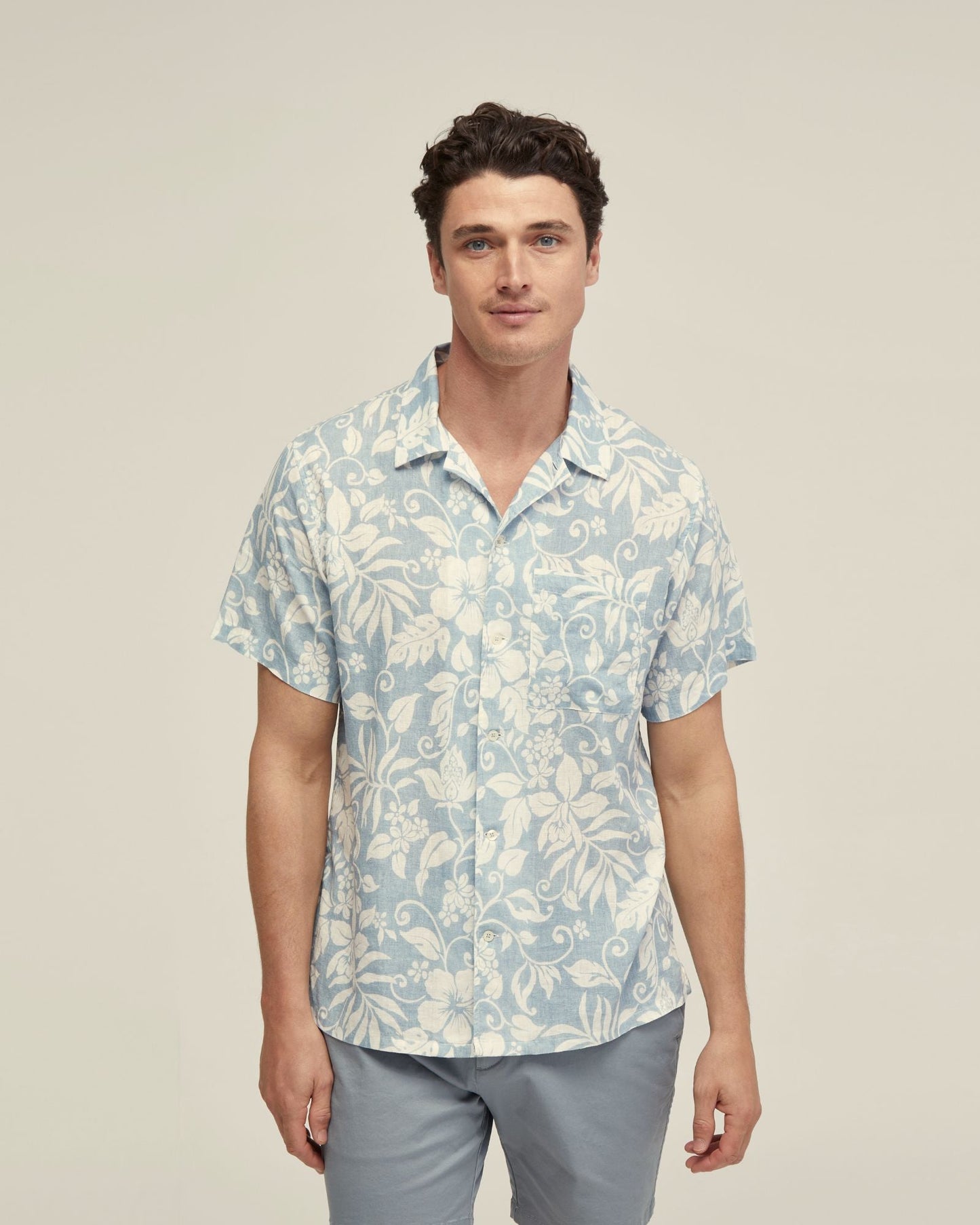 Vinny Linen Blnd Printed Short Sleeve Shirt