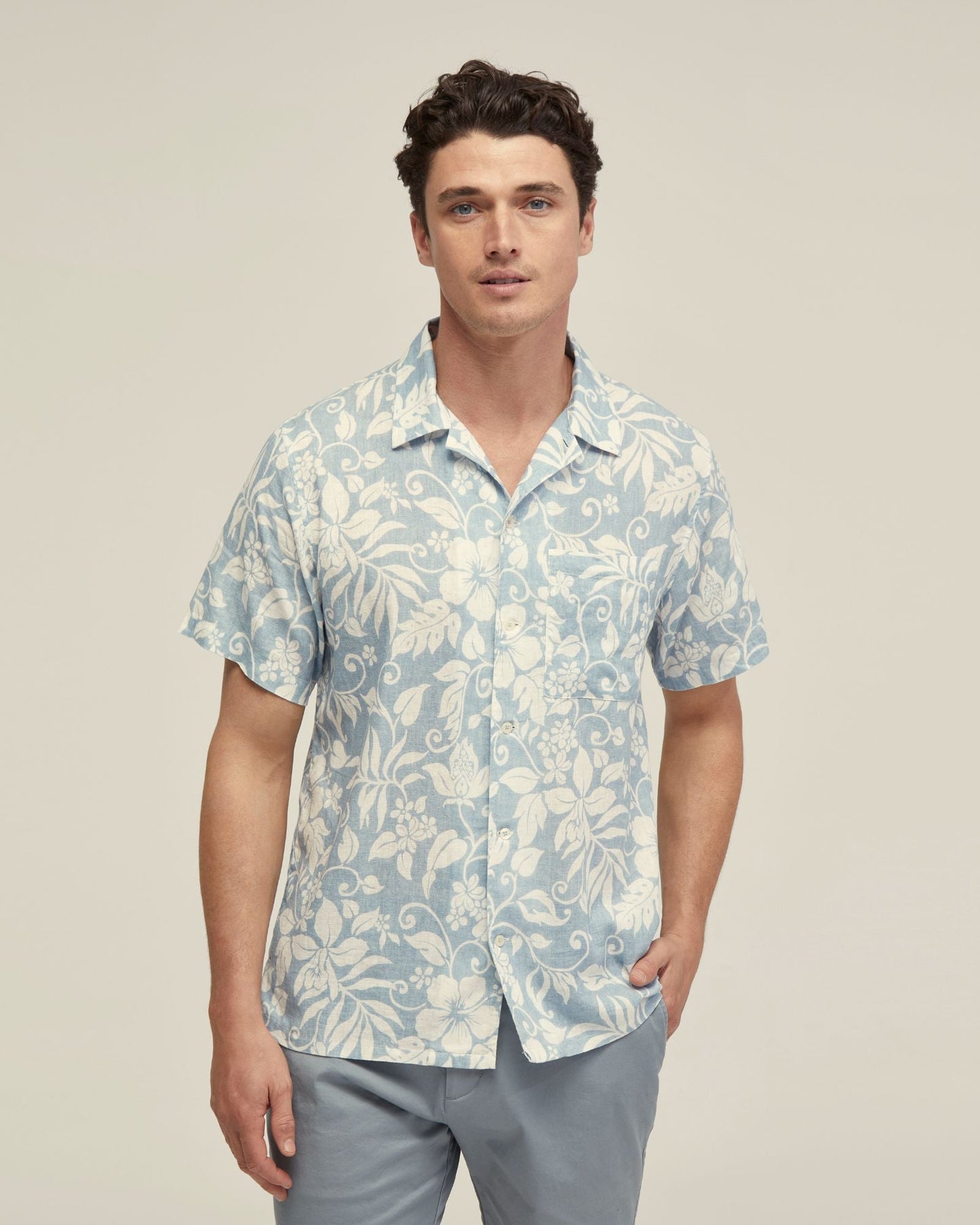 Vinny Linen Blnd Printed Short Sleeve Shirt