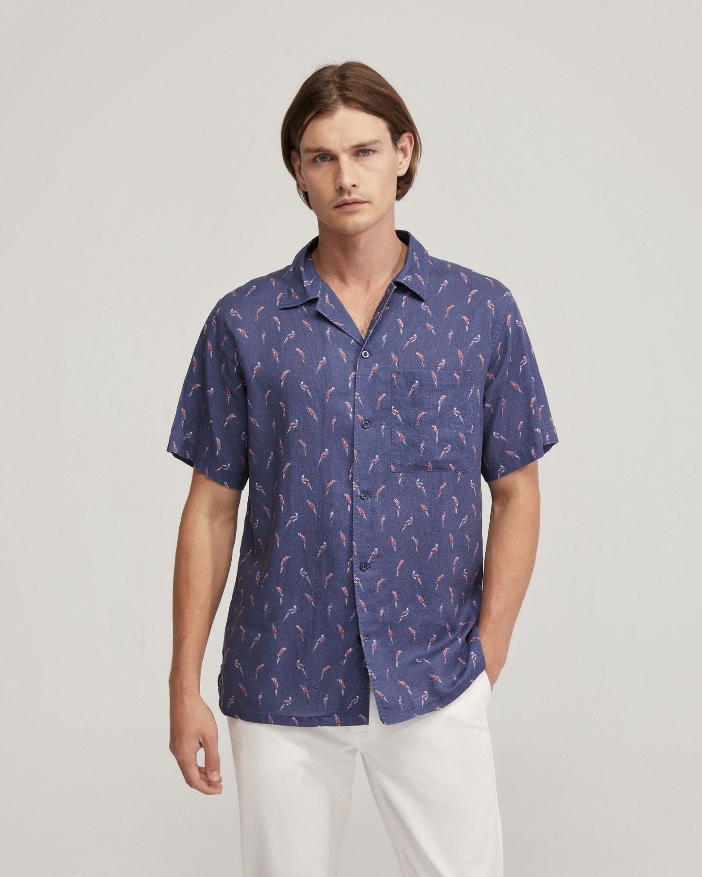 Vinny Linen Blnd Short Sleeve Printed Shirt